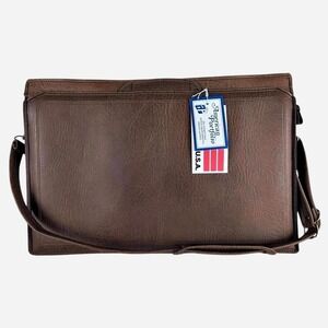 American Portfolio Brown Leather Crossbody Portfolio zipper retractable‎ handles